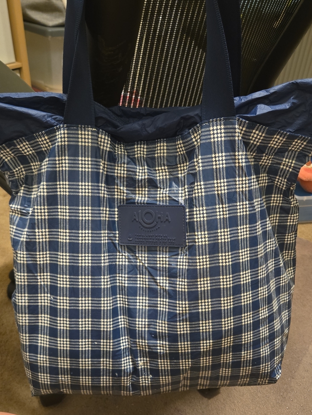 ALOHA COLLECTION Blue and White Plaid Tote